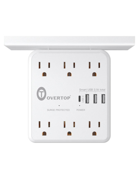 Extensor de Enchufe de Pared OVERTOP con 6 Enchufes y 4 USB