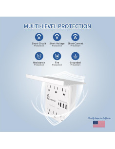 Extensor de Enchufe de Pared OVERTOP con 6 Enchufes y 4 USB 2