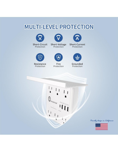 Extensor de Enchufe de Pared OVERTOP con 6 Enchufes y 4 USB