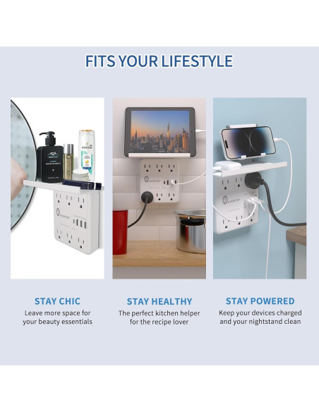 Extensor de Enchufe de Pared OVERTOP con 6 Enchufes y 4 USB