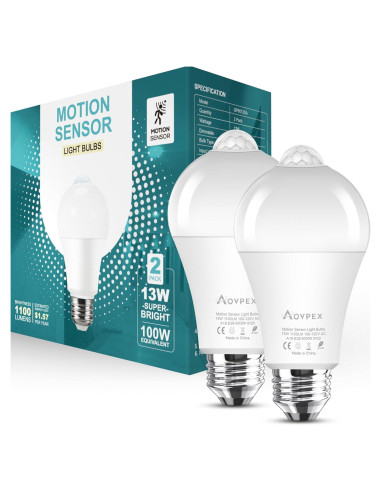 Bombillas LED Aovpex con Sensor de Movimiento 13W 5000K - Paquete de 2