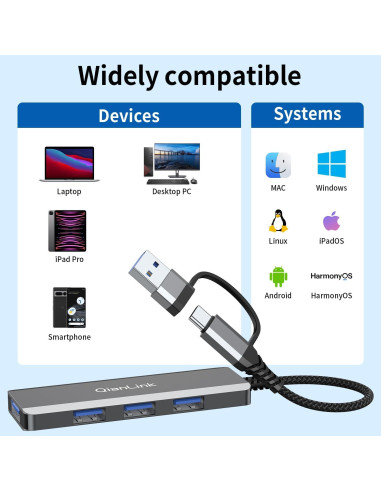 Hub USB C a USB 3.0 QianLink 4 Puertos Alta Velocidad