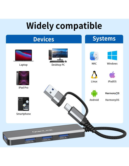 Hub USB C a USB 3.0 QianLink 4 Puertos Alta Velocidad