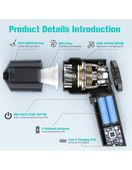 Aspiradora de Mano WOKEGI WX1 Inalámbrica 10000PA Compacta