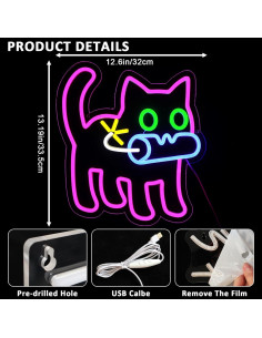 Cartel Neón LED Gato Bomba PMCVYH 33.5x32 cm USB Ajustable 2