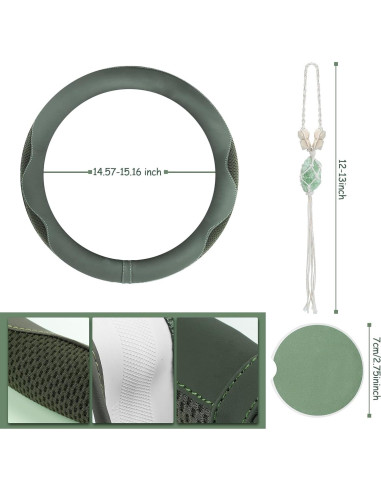 Accesorios para Automóvil BBTO: Funda de Volante, Posavasos y Adorno Colgante Verde Salvia