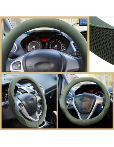Accesorios para Automóvil BBTO: Funda de Volante, Posavasos y Adorno Colgante Verde Salvia