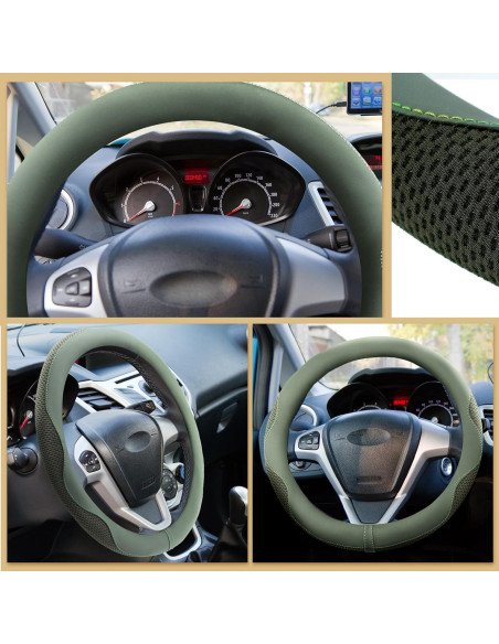 Accesorios para Automóvil BBTO: Funda de Volante, Posavasos y Adorno Colgante Verde Salvia