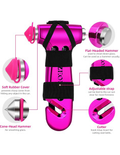 Martillo de Seguridad SZEOF 2PCS Rosa con Cortador y Rompedor 2
