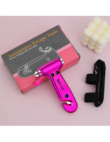 Martillo de Seguridad SZEOF 2PCS Rosa con Cortador y Rompedor