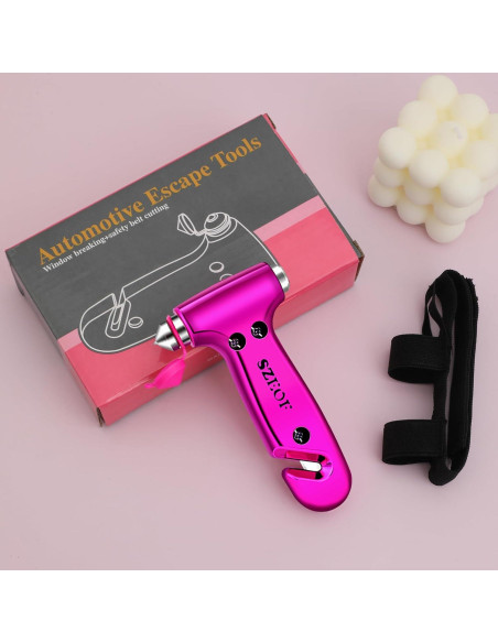 Martillo de Seguridad SZEOF 2PCS Rosa con Cortador y Rompedor