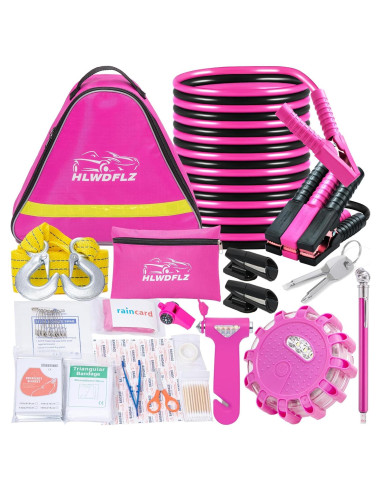 Kit de Emergencia en Carretera Rosa HLWDFLZ con Cables y Herramientas