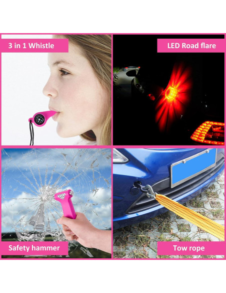 Kit de Emergencia en Carretera Rosa HLWDFLZ con Cables y Herramientas
