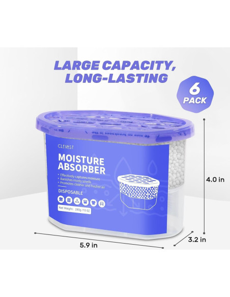 CLEVAST Cajas Deshumidificadoras 280g, Paquete de 6, Sin Fragancia