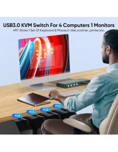 Interruptor KVM USB 3.0 4 Puertos HDMI 4K 60Hz GREATHTEK 2