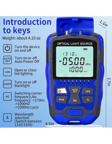 Fuente de luz de fibra óptica A-MC1315 con probador RJ45