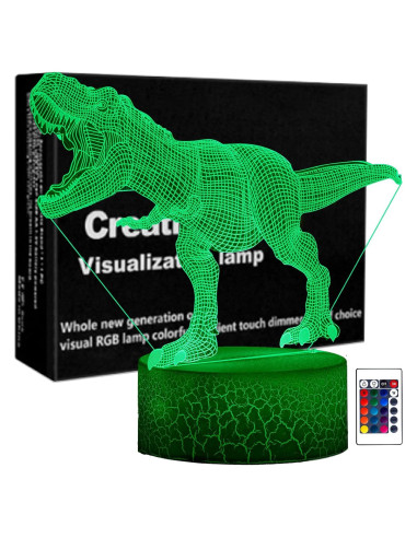 Luz Nocturna 3D T-Rex LED con Sensor Táctil y 7 Colores
