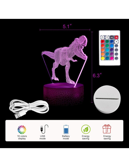 Luz Nocturna 3D T-Rex LED con Sensor Táctil y 7 Colores Luz Nocturna 3D T-Rex LED con Sensor Táctil y 7 Colores