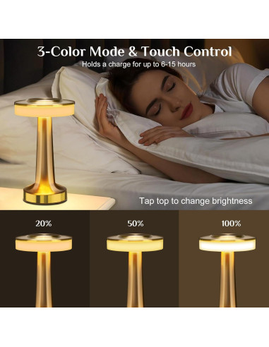 Lámpara de Mesa LED Portátil Larekook con Sensor Táctil 3 Niveles