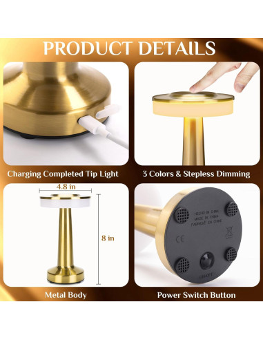 Lámpara de Mesa LED Portátil Larekook con Sensor Táctil 3 Niveles