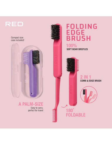Peine Plegable 2-en-1 Red by Kiss con Cepillo de Bordes