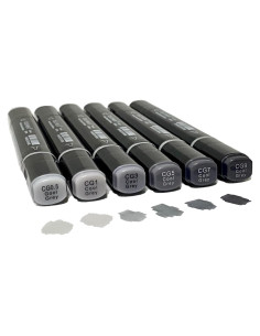 Paquete de 6 Marcadores Grises Arhomet Doble Punta Fina y Pincel