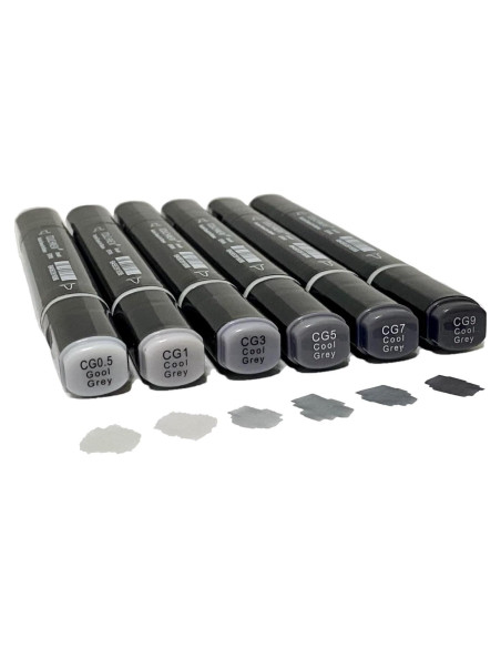 Paquete de 6 Marcadores Grises Arhomet Doble Punta Fina y Pincel