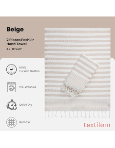Toallas de Mano Textilom Algodón Turco Beige Juego de 2 2