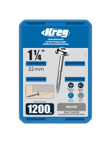 Tornillos de bolsillo Kreg SML-F125-1200 Zinc 31.75mm 1200u