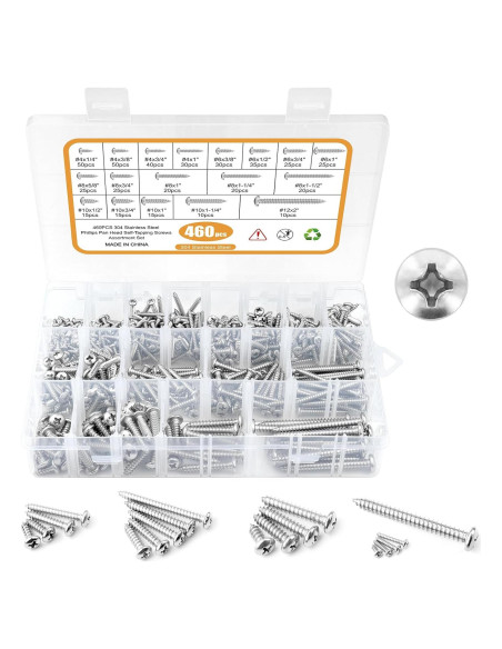 Kit de Tornillos de Madera NANAKLAUS 460PCS Acero Inoxidable