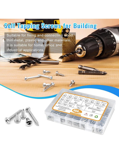 Kit de Tornillos de Madera NANAKLAUS 460PCS Acero Inoxidable