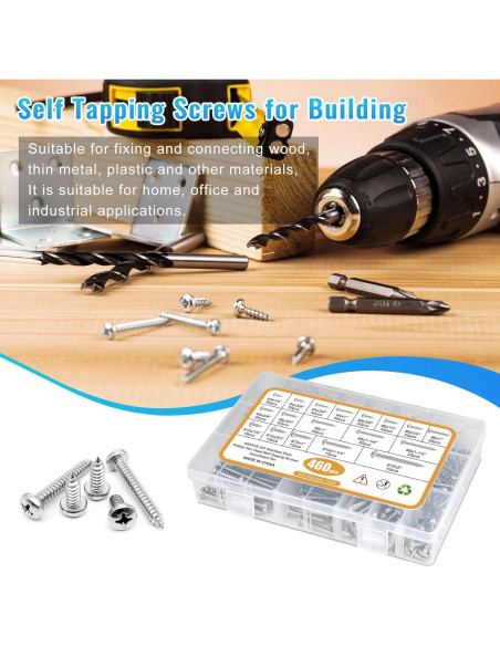 Kit de Tornillos de Madera NANAKLAUS 460PCS Acero Inoxidable