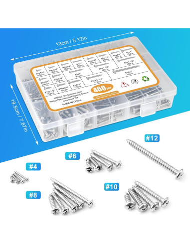 Kit de Tornillos de Madera NANAKLAUS 460PCS Acero Inoxidable