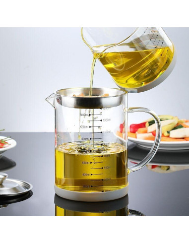 Contenedor de grasa de tocino TLIOCAS 1500 ml vidrio borosilicato