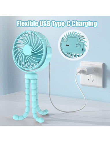 Ventilador Portátil Leisuda 3 Velocidades Recargable USB Azul