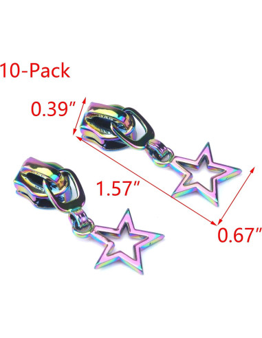 Tiradores de Cremallera HEVSTIL Estrella Arcoíris - Paquete de 10