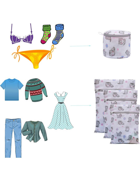 Bolsas de Lavandería de Malla Xducom - 4 Piezas con Gato Bolsas de Lavandería de Malla Xducom - 4 Piezas con Gato