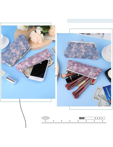 Monedero Floral Vintage iSuperb 2 Piezas Lona Cierre Broche