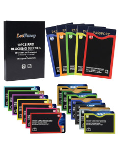 LotFancy Fundas RFID Bloqueadoras - Set 19 Piezas, Protección Tarjetas y Pasaporte