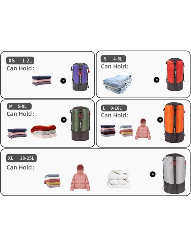 Saco de Compresión Ultra-Ligero Yundxi Nylon 70D 1L-25L