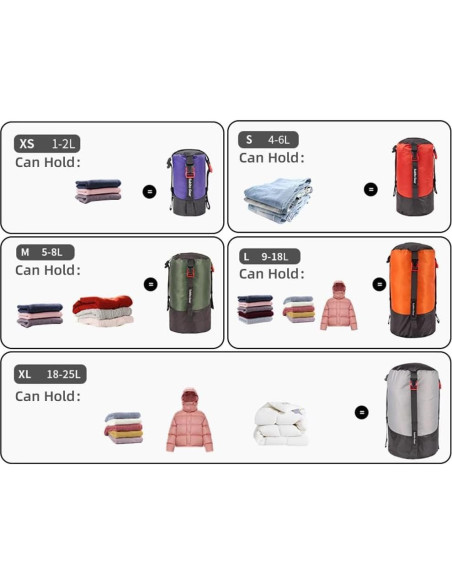 Saco de Compresión Ultra-Ligero Yundxi Nylon 70D 1L-25L