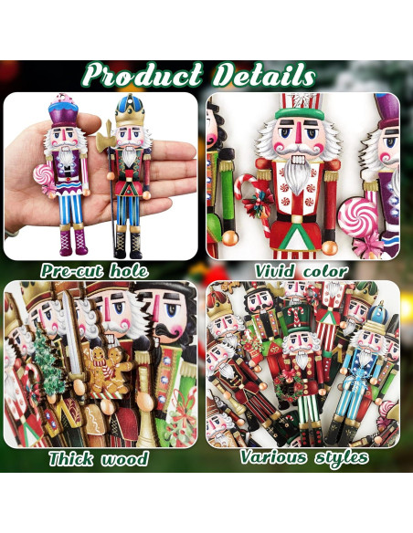 24 Piezas Adornos de Madera Cascanueces Navidad JOPHMO