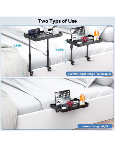 Estante Lateral para Cama CLESOO Ajustable 38.3x25.6cm Negro