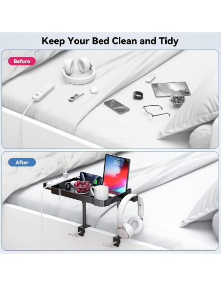 Estante Lateral para Cama CLESOO Ajustable 38.3x25.6cm Negro