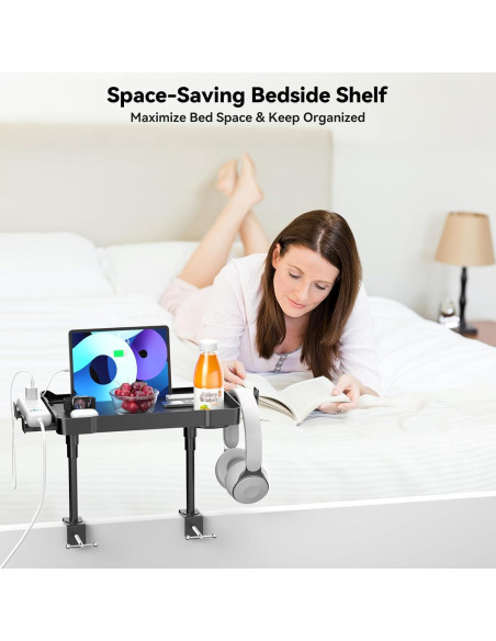 Estante Lateral para Cama CLESOO Ajustable 38.3x25.6cm Negro