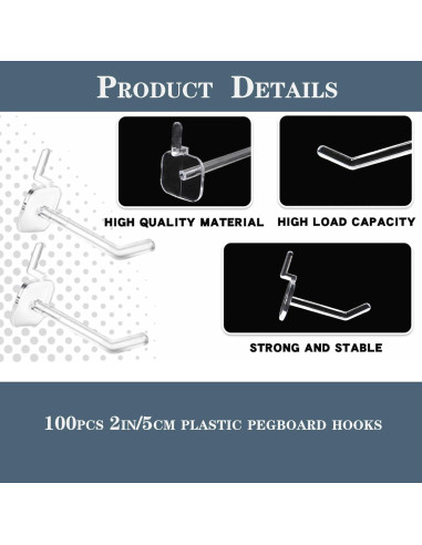 100 Ganchos de Tablero de Clavijas QuZCarious 5cm Transparentes