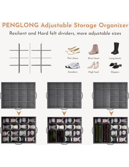 Organizador de Zapatos Ajustable PENGLONG 32 Pares Fieltro Negro