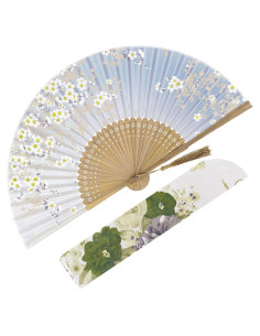 Abanico Plegable de Seda y Bambú Gris-Sakura para Mujeres