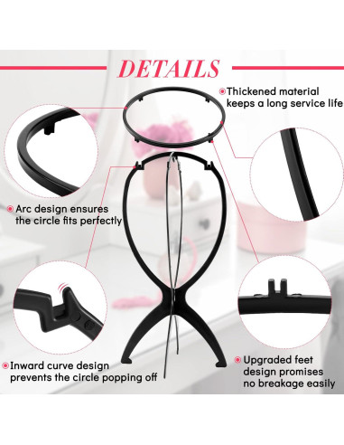 Soportes de Peluca Plegables Juexica 20 Pcs 35 cm Negro