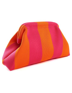 Bolsa de Dumpling Tejida Wrorou Colorblock Rosa y Verde 29x22cm